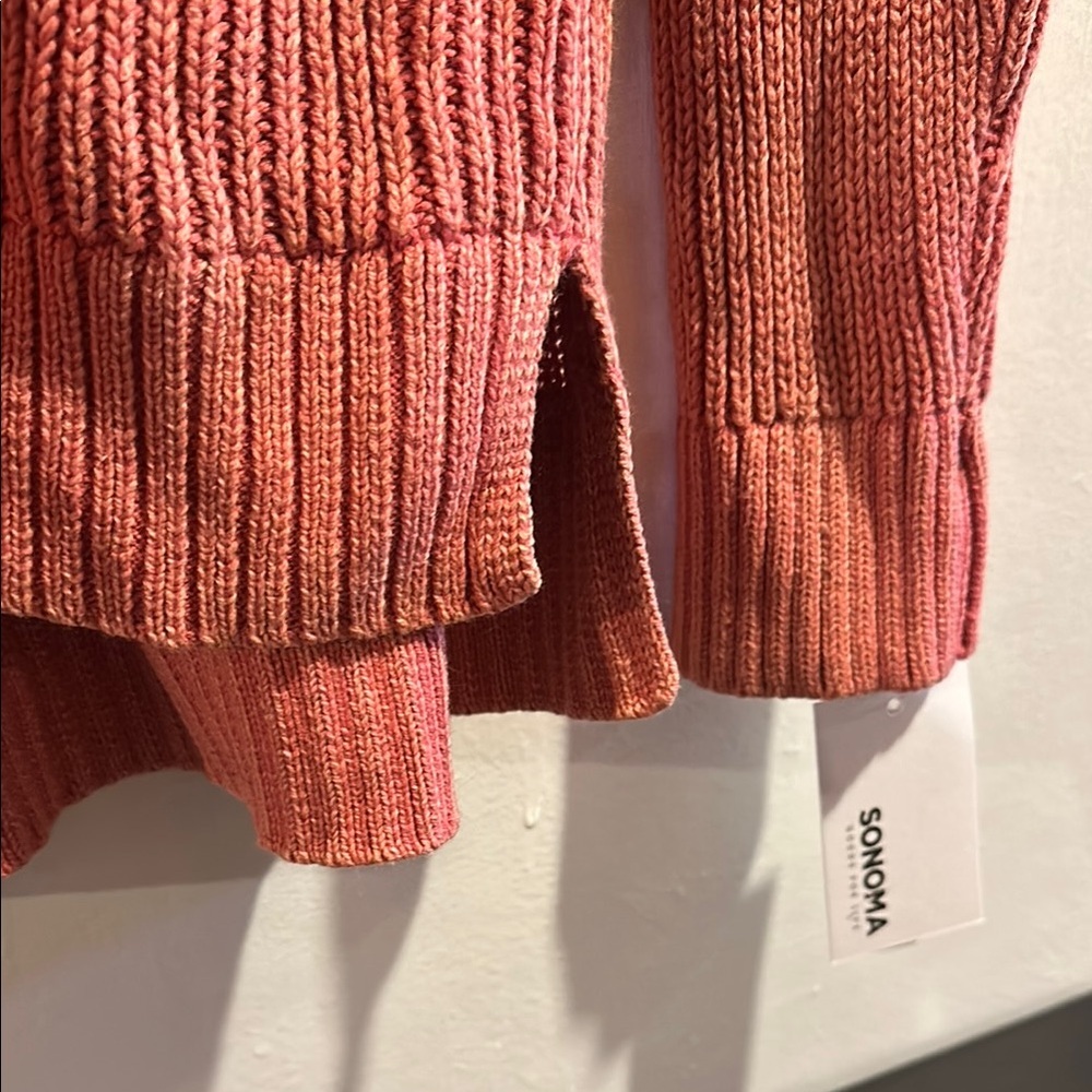 Sonoma Pink V-Neck Cable Knit Sweater - Picture 3 of 4